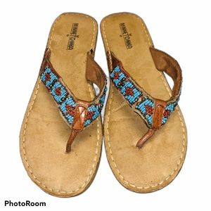 ‼️SOLD‼️Minnetonka Brown Leather, Beaded Sandals